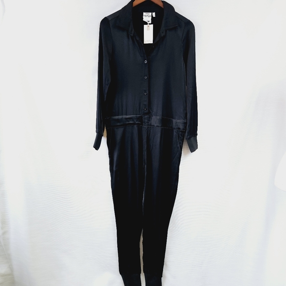 NWT Good American Black Satin Jumpsuit size 0 - Picture 3 of 11
